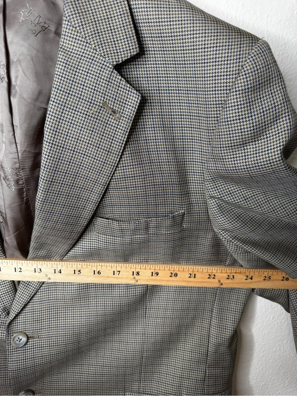 Jos A Bank Signature Gold Mens 46 Short Blazer Brown Silk Wool Houndstooth